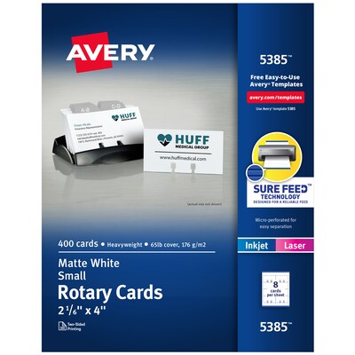 Avery Rotary Cards, Matte White, 2 1/6 x 4, Laser/Inkjet, 400/Pack (05385)