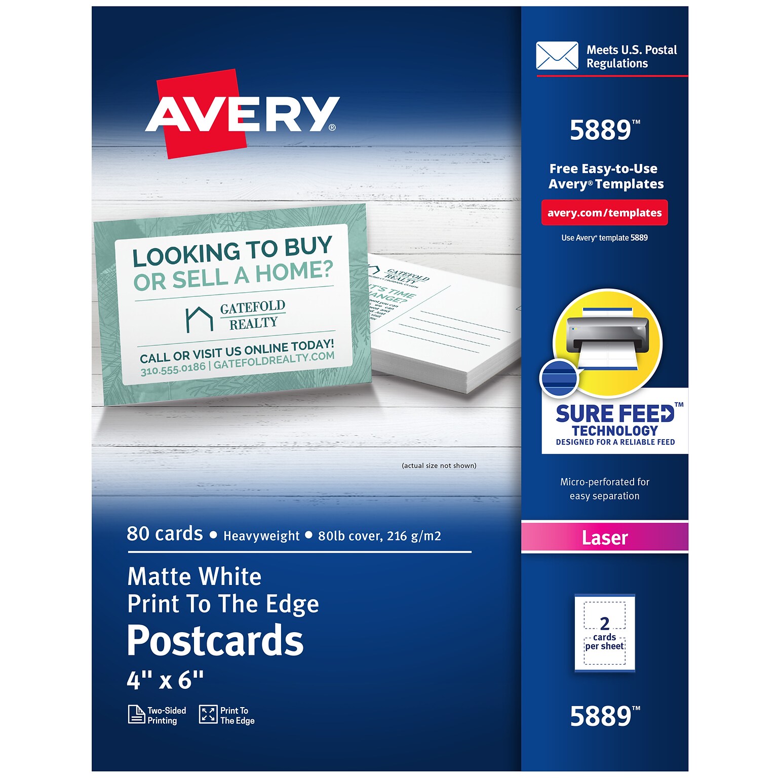 Avery Postcards, Matte White, Print to the Edge, 4 x 6, Laser, 80/Pack (05889)