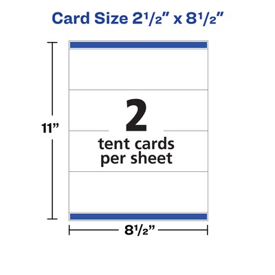 Avery Embossed Tent Cards, 2.5" x 8.5", Matte White, Inkjet/Laser, 100/Pack (05305)