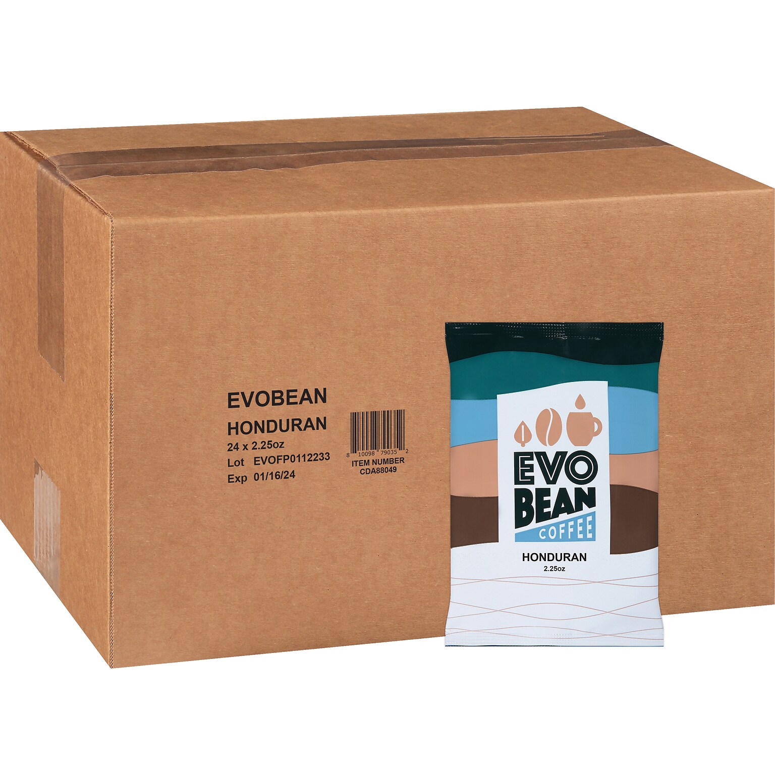 Evo Bean Honduran Ground Coffee, Frac Pack, 2.25 Oz., 24/Carton (68802)