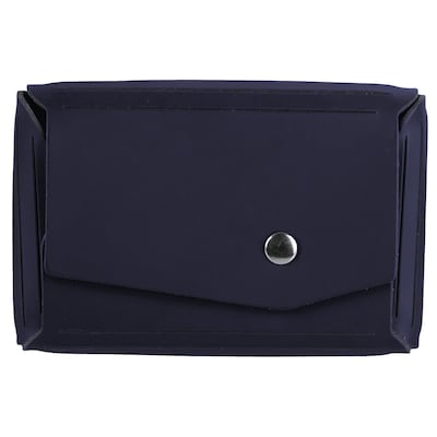 JAM Paper® Italian Leather Business Card Holder Case with Angular Flap, Navy Blue, Sold Individually