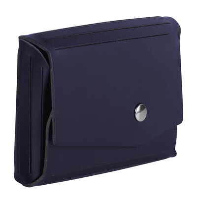 JAM Paper® Italian Leather Business Card Holder Case with Angular Flap, Navy Blue, Sold Individually