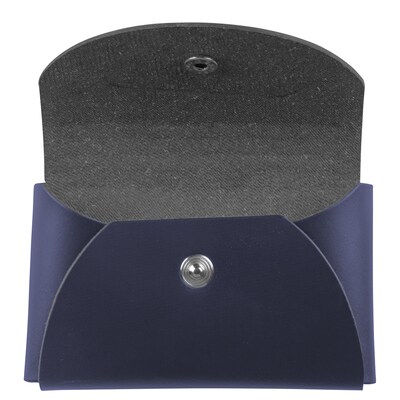 JAM Paper® Italian Leather Business Card Holder Case with Round Flap, Navy Blue, Sold Individually (