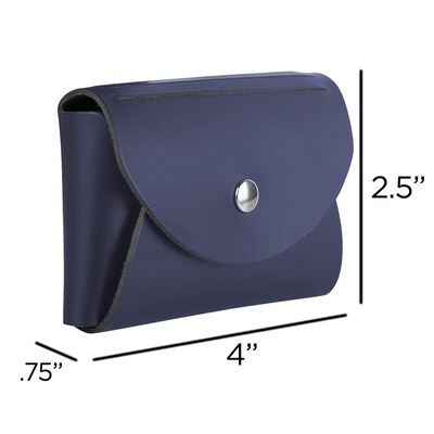 JAM Paper® Italian Leather Business Card Holder Case with Round Flap, Navy Blue, Sold Individually (233329917)