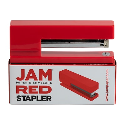 JAM Paper Modern Desktop Stapler, 10 Sheet Capacity, Red (337REZ)
