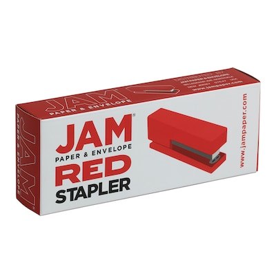 JAM Paper Modern Desktop Stapler, 10 Sheet Capacity, Red (337REZ)
