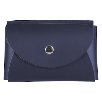 JAM Paper® Italian Leather Business Card Holder Case with Round Flap, Navy Blue, Sold Individually (