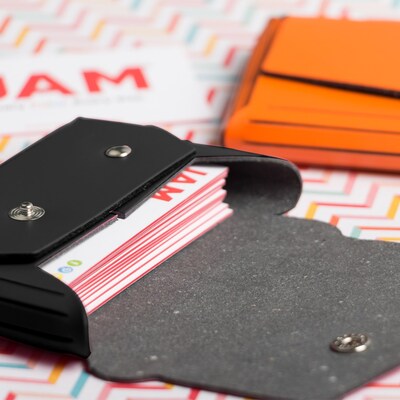 JAM Paper® Italian Leather Business Card Holder Case with Angular Flap, Black, Sold Individually (2233317460)