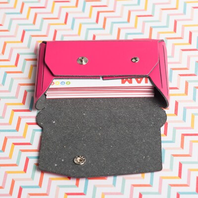 JAM Paper® Italian Leather Business Card Holder Case with Angular Flap, Fuchsia Pink, Sold Individually (233329912)