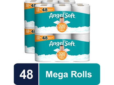 Angel Soft Mega Toilet Paper, 2-Ply, White, 320 Sheets/Roll, 48 Rolls/Pack (79403/50)