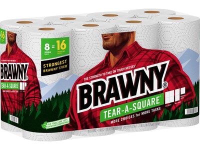 Brawny Tear-A-Square Paper Towels, 2-ply, 120 Sheets/Roll, 8 Rolls/Pack (443665)