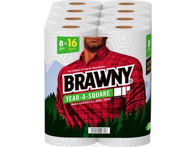 Brawny Tear-A-Square Paper Towels, 2-ply, 120 Sheets/Roll, 8 Rolls/Pack (443665)