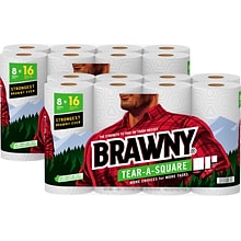 Brawny Tear-A-Square Paper Towels, 2-ply, 120 Sheets/Roll, 16 Rolls/Pack (44372/50)