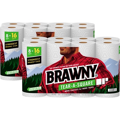 Brawny Tear-A-Square Paper Towels, 2-ply, 120 Sheets/Roll, 16 Rolls/Pack (44372/50) | Quill