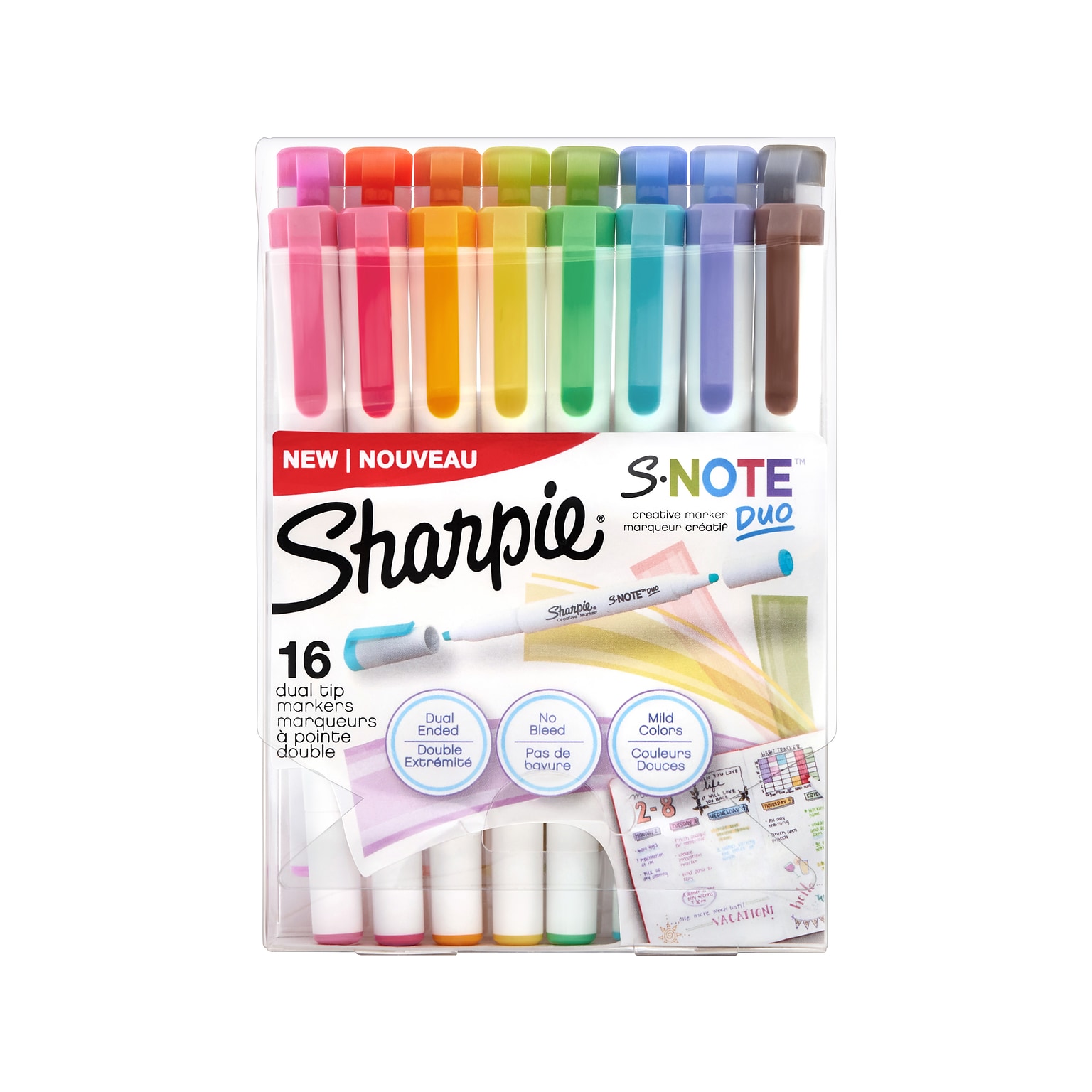 Sharpie S-Note Duo Art Markers, Twin Tip, Assorted Colors, 16/Pack (2154174)