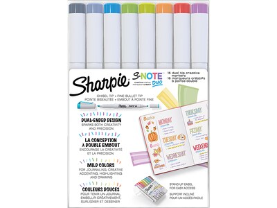 Sharpie S-Note Duo Art Markers, Twin Tip, Assorted Colors, 16/Pack (2154174)