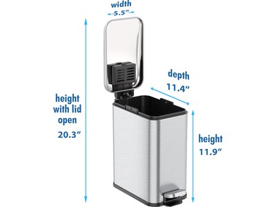 iTouchless SoftStep Slim Stainless Steel Step Trash Can with Hinged Lid, 1.29 Gallon (PS01RSS)