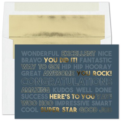 Custom Golden Success Cards, with Envelopes, 7 7/8" x 5 5/8" Congratulation Card, 25 Cards per Set