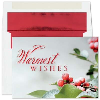 Custom Frosted Greenery Cards, with Envelopes, 7 x 5 Holiday Card, 25 Cards per Set