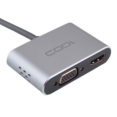 CODi 4-in-1 HDMI 4K/VGA/USB/USB-C PD Charging Port Display/Audio Adapter, F, Gray/Black  (A01063)