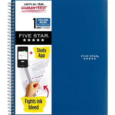 Five Star 1-Subject Notebook, 8.5 x 11, College Ruled, 100 Sheets, Each (06206/08076)