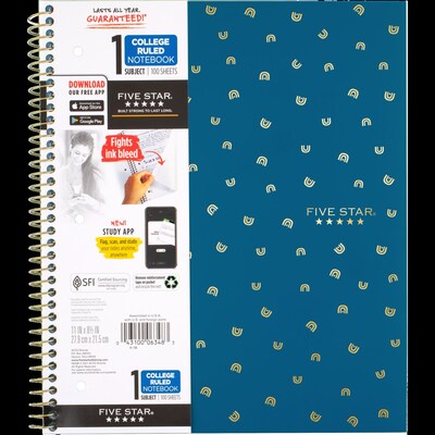 Five Star Style 1-Subject Notebooks, 8.5 x 11, College Ruled, 100 Sheets, Blue (06348)