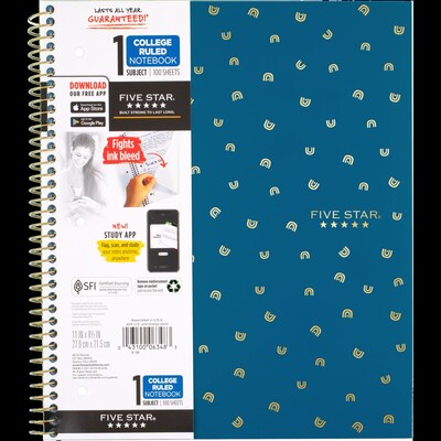 Five Star Style 1-Subject Notebook, 8 1/2 x 11, College Ruled, 100 Sheets, Assorted Colors (06348)