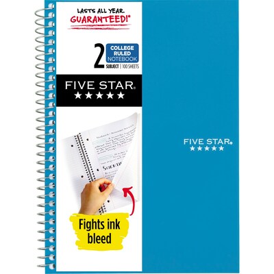 Staples® Accel 2-Subject Spiral Notebook, 9.5 x 6, College Ruled, 100 Sheets, Assorted Colors (06180)