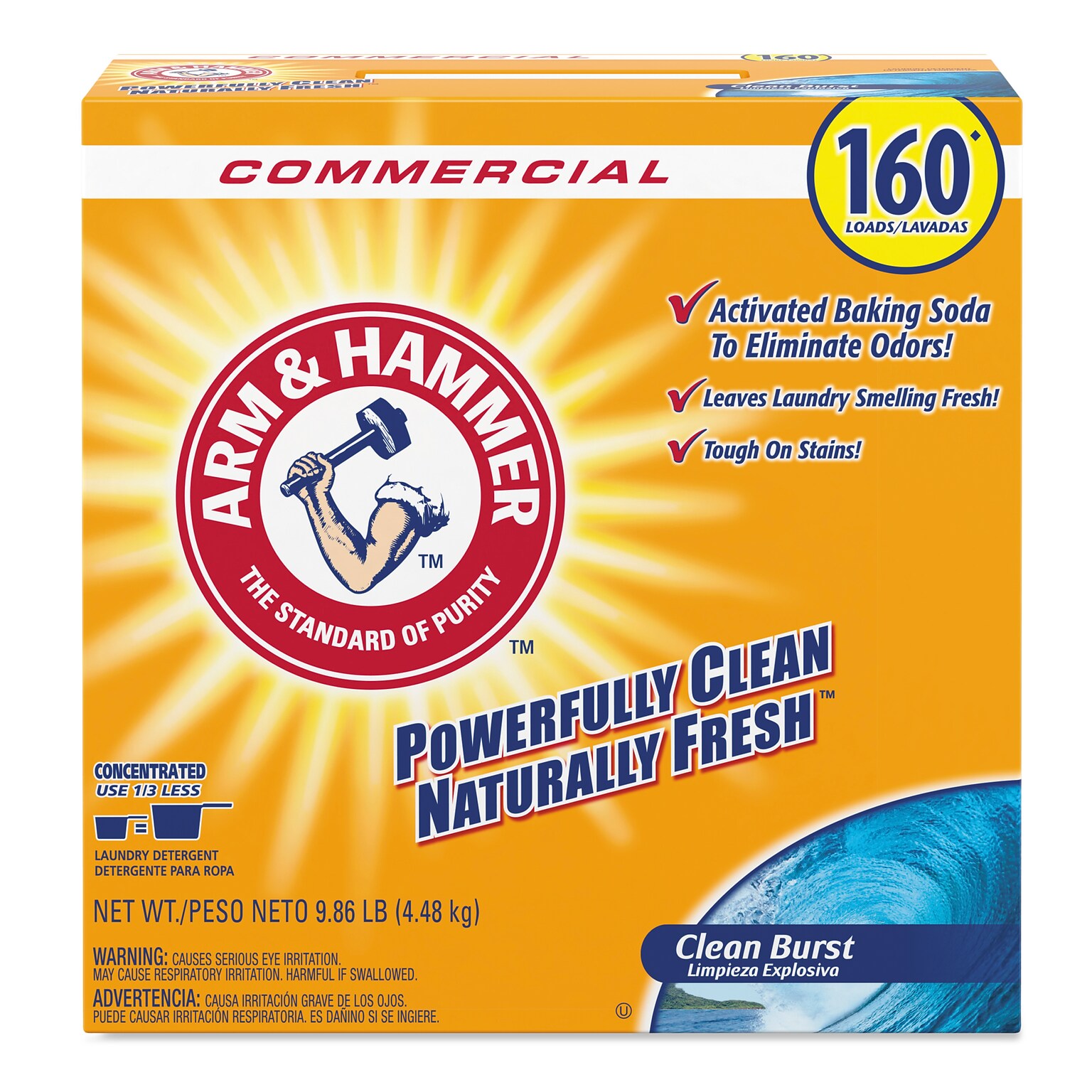 Arm & Hammer Powder Laundry Detergent, Clean Burst, 9.86 lb Box, 3/Carton