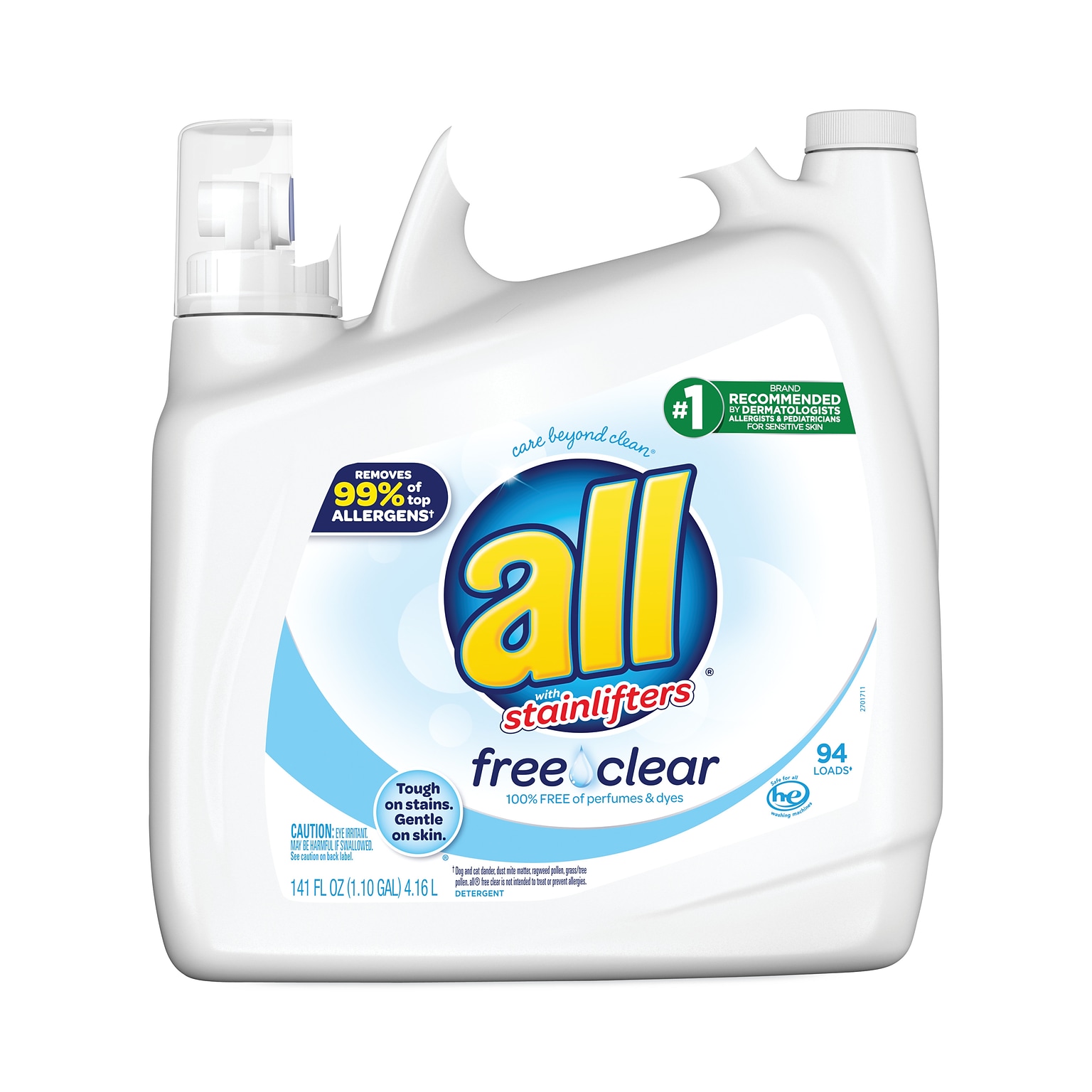 All Ultra Free Clear Liquid Detergent, Unscented, 141 oz Bottle, 4/Carton