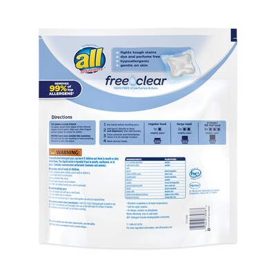 All Mighty Pacs Free and Clear Super Concentrated Laundry Detergent, 39/Pack, 6 Packs/Carton