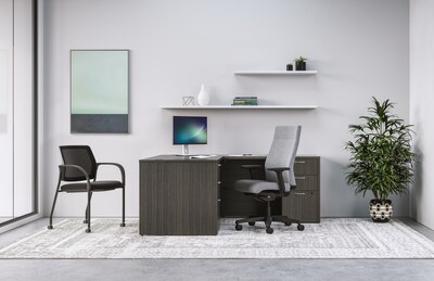 HON Mod 60W L-Shaped Workstation, Slate Teak (HLPL6072LDESK2BBFLS1)