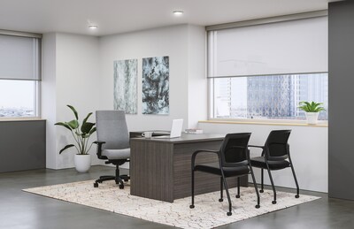 HON Mod 60"W L-Shaped Workstation, Slate Teak (HLPL6072LDESK2BBFLS1)