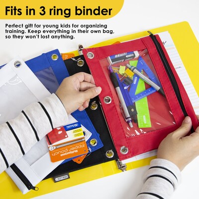 Binder Pouch 3 Ring Pencil Pouches, 12 Pack 12 Color Zipper Pencil Case  Pencil