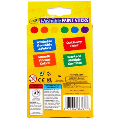 Crayola Washable Paint Sticks, 6 Per Pack, 3 Packs (BIN546207-3)