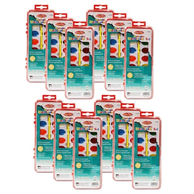Charles Leonard Washable Water Color Set, Oval Pan w/Brush, 16 Assorted Colors, 12 Sets (CHL40516-12