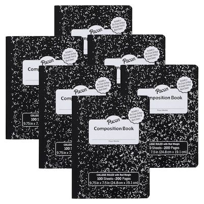 Pacon® Composition Book with Dry Erase Surfaces, 3/8 Ruled, 100 Sheets, Black Marble, Pack of 6 (PA