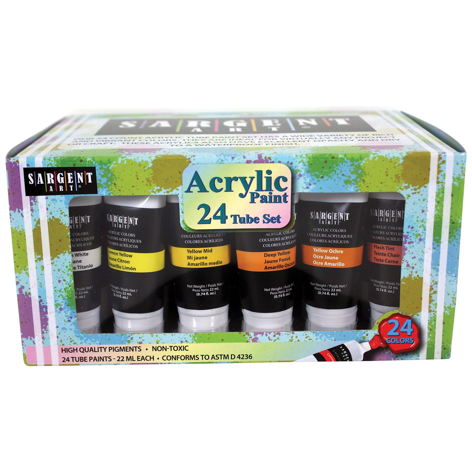 Sargent Art  Acrylic Paint Tubes, Assorted Colors, Set of 24 (SAR230524)