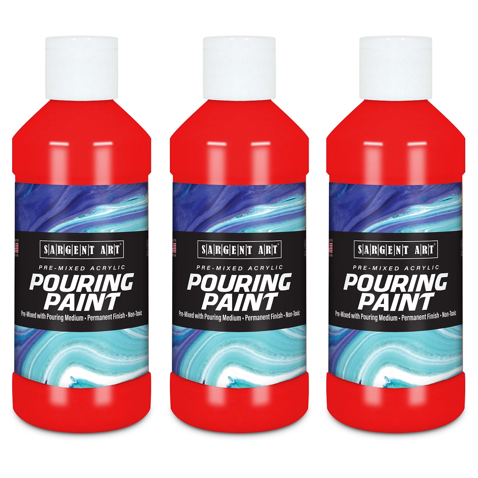 Sargent Art  Acrylic Pouring Paint, Red, 8 oz., Pack of 3 (SAR268420-3)