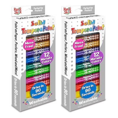 Kwik Stix  Solid Tempera Paint, 12 Assorted Metalix Colors Per Pack, 2 Packs (TPG614-2)