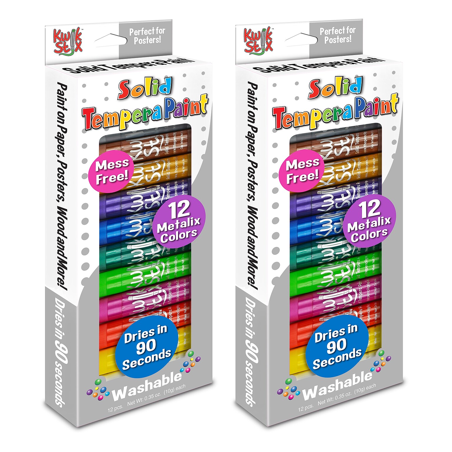 Kwik Stix  Solid Tempera Paint, 12 Assorted Metalix Colors Per Pack, 2 Packs (TPG614-2)