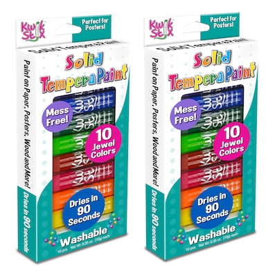 Kwik Stix  Solid Tempera Paint, Jewel Tones, 10 Per Pack, 2 Packs (TPG678-2)