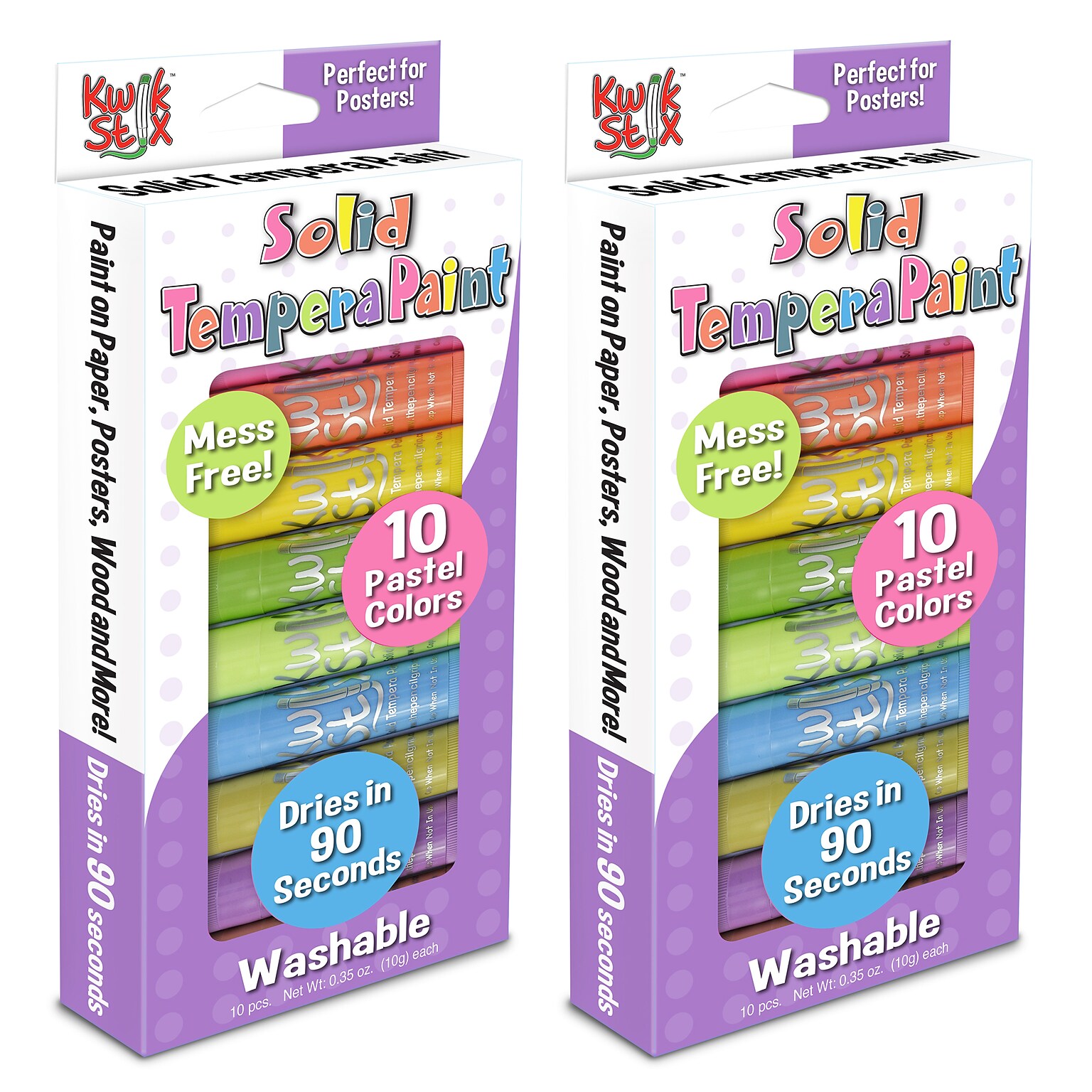 The Pencil Grip Kwik Stix Pastel Tempera Paint, Assorted Colors, 10/Pack, 2 Packs/Bundle (TPG680-2)