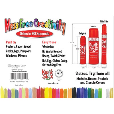 The Pencil Grip Kwik Stix Tempera Paint, Assorted Colort, 30/Pack (TPG681)