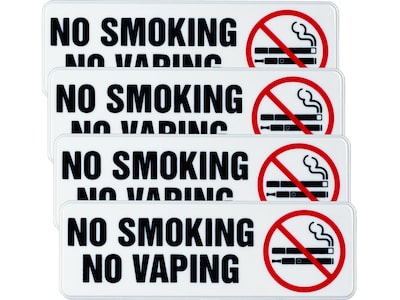 Excello Global Products No Smoking No Vaping Indoor/Outdoor Wall Sign, 9 x 3, Multicolor, 4/Pack (