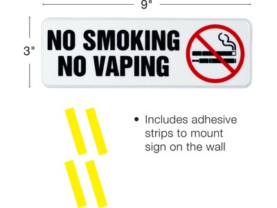 Excello Global Products No Smoking No Vaping Indoor/Outdoor Wall Sign, 9" x 3", Multicolor, 4/Pack (EGP-HD-0175-S)