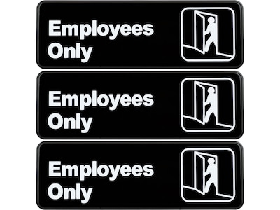 Excello Global Products Employees Only Indoor/Outdoor Wall Sign, 9 x 3, Black/White, 3/Pack (EGP-H