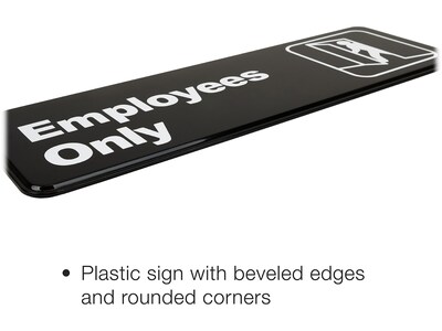 Excello Global Products Employees Only Indoor/Outdoor Wall Sign, 9" x 3", Black/White, 3/Pack (EGP-HD-0050-S)
