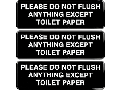 Excello Global Products Please Do Not Flush Indoor/Outdoor Wall Sign, 9 x 3, Black/White, 3/Pack (