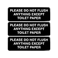 Excello Global Products Please Do Not Flush Indoor/Outdoor Wall Sign, 9 x 3, Black/White, 3/Pack (